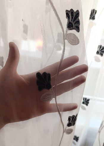 Gri Nakışlı Beyaz Modern Tül Perde - Görsel 3