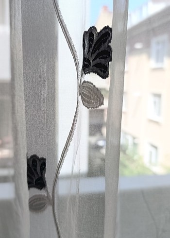 Gri Nakışlı Beyaz Modern Tül Perde - Görsel 2