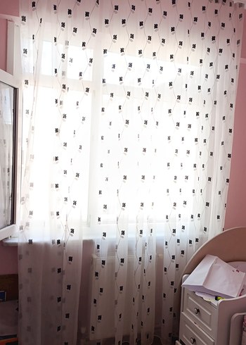 Gri Nakışlı Beyaz Modern Tül Perde - Görsel 5