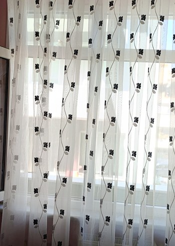 Gri Nakışlı Beyaz Modern Tül Perde - Görsel 4