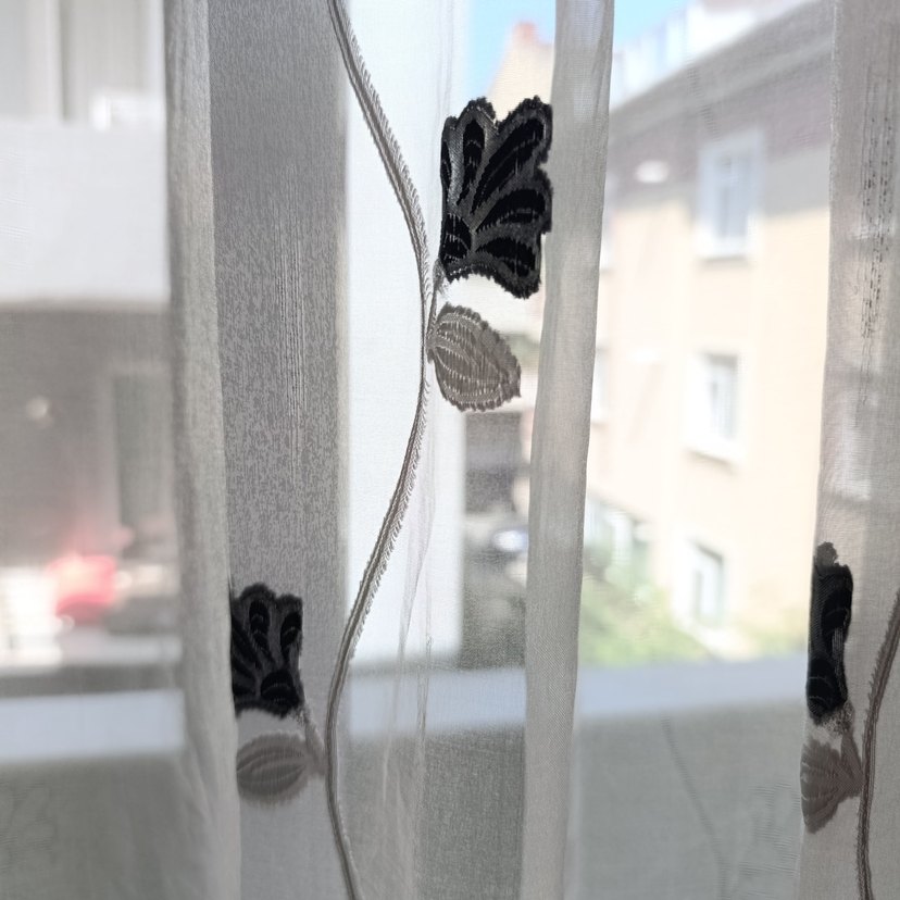 Gri Nakışlı Beyaz Modern Tül Perde - Görsel 2