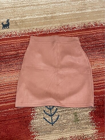 Pudra pembe mini süet etek