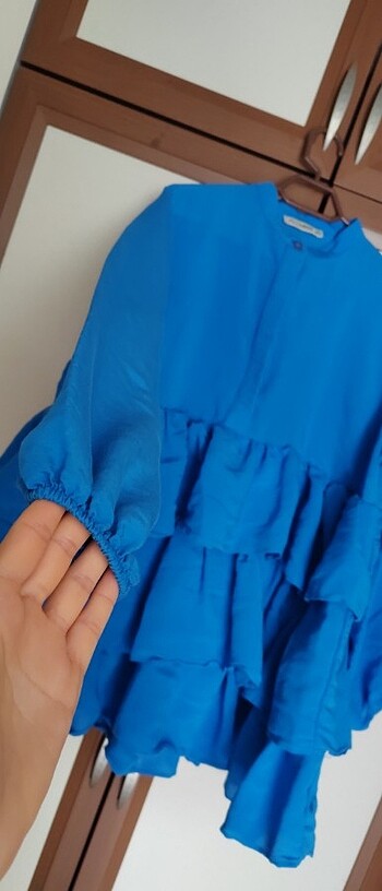 Zara Mavi M, L, XL uyumlu salaş bluz 