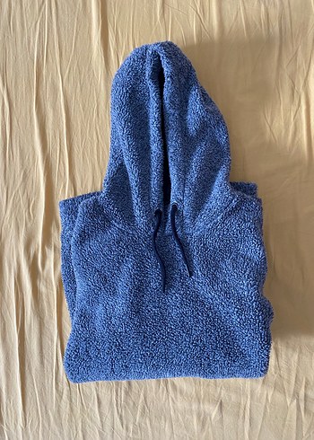 l Beden mavi Renk Gri Peluş Kapüşonlu Triko Polar Sweatshirt