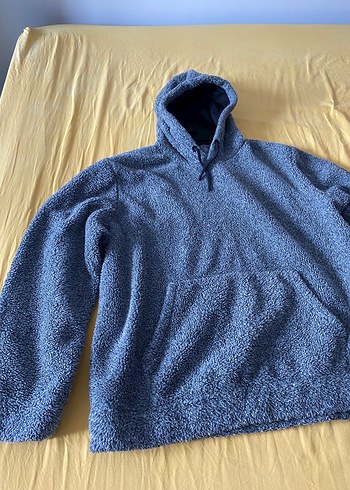 l Beden Gri Peluş Kapüşonlu Triko Polar Sweatshirt