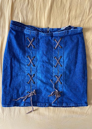 Tommy Hilfiger Nakışlı Lacivert Denim Mini Etek