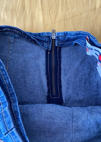 m Beden Nakışlı Lacivert Denim Mini Etek