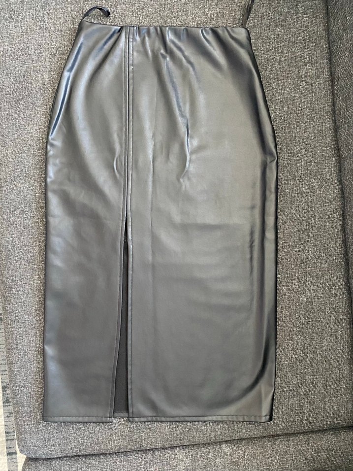 Kadın Siyah Deri Uzun Etek Fermuarlı - Görsel 2