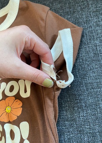 s Beden Düğmeli Kahverengi Bohem Tişört