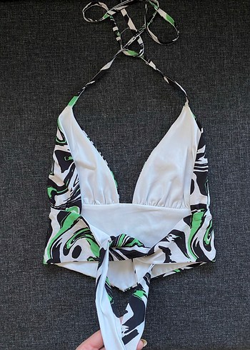 s Beden yeşil Renk Yeşil Batik Desenli Mini büstiyer