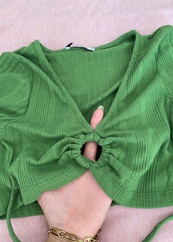 s Beden yeşil Renk Yeşil Uzun Kollu Crop Bluz