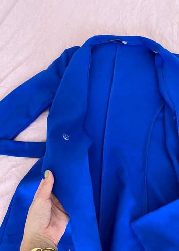 Diğer Saks Mavi Kemerli Kadın Blazer Ceket