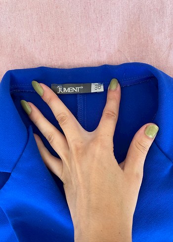 s Beden Saks Mavi Kemerli Kadın Blazer Ceket