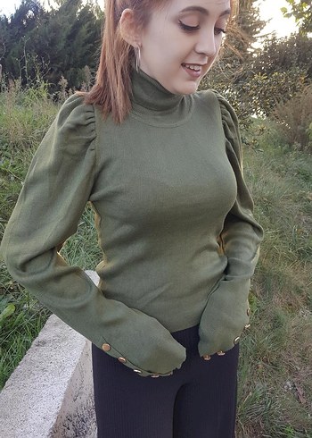 Kadın Haki Balıkçı Yaka Triko Kazak - Görsel 2