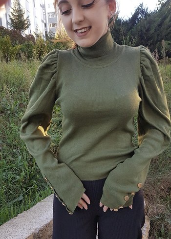 Kadın Haki Balıkçı Yaka Triko Kazak - Görsel 3