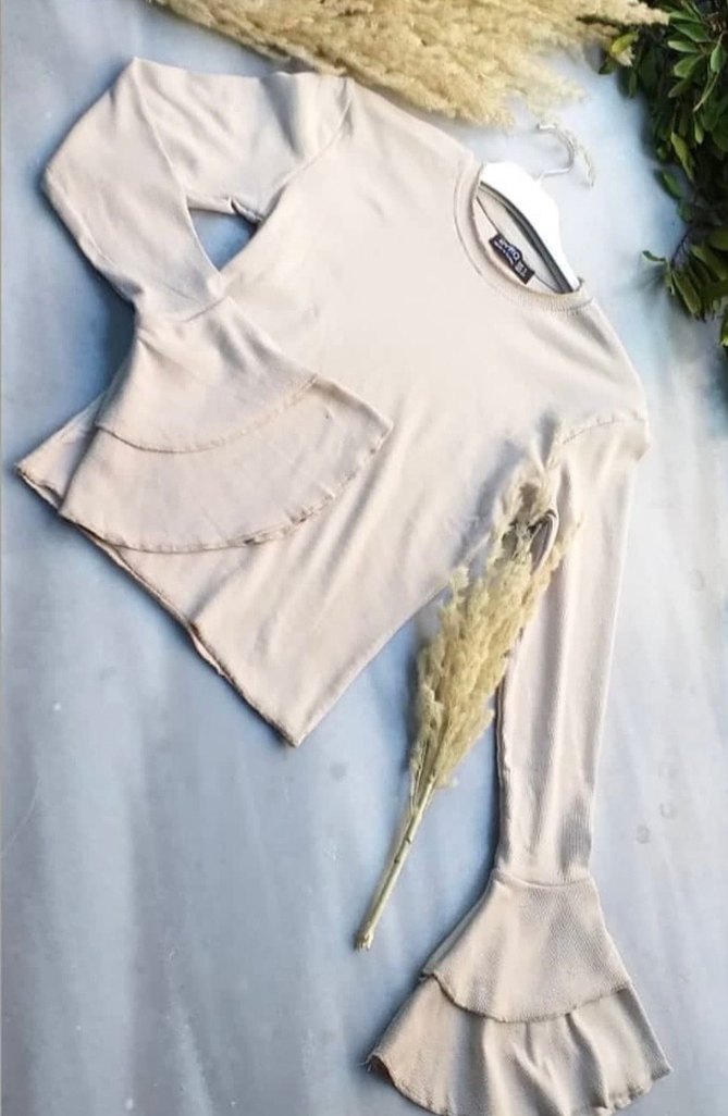 Bej Uzun Kollu Kadın Bluz - Görsel 2