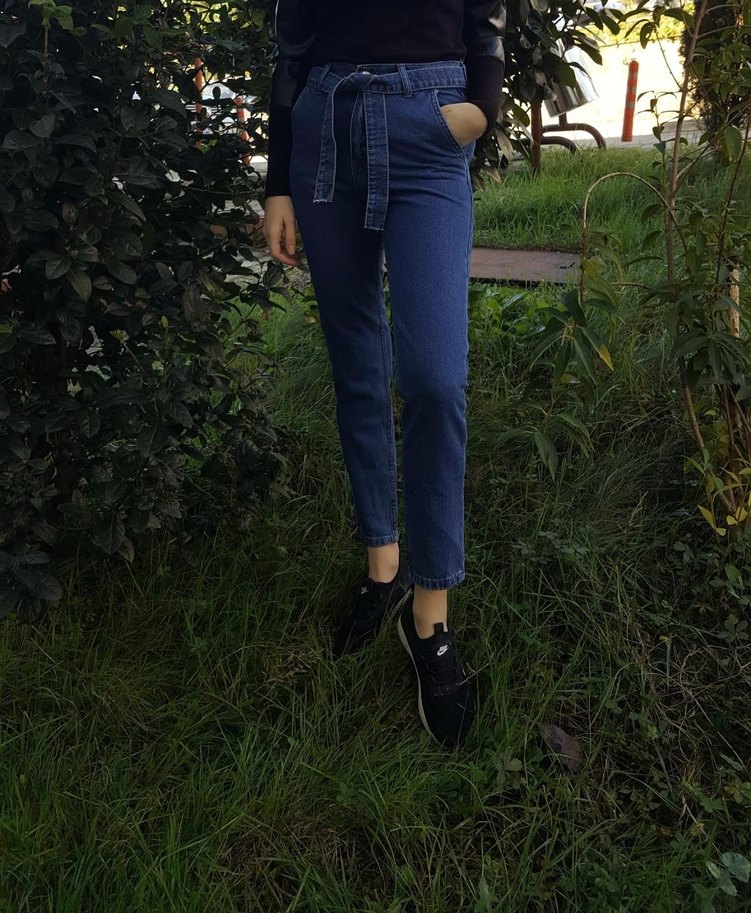 Kemer Detaylı Loose Fit Mavi Denim Pantolon - Görsel 2