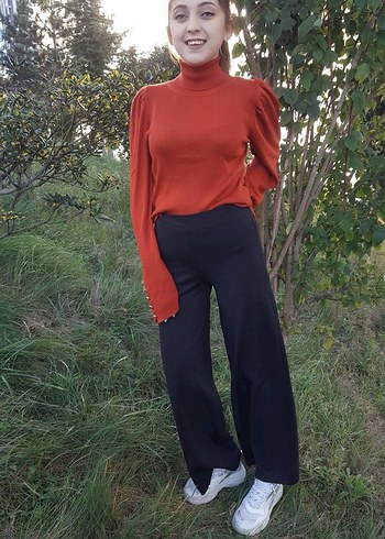 Düğmeli Kırmızı Balıkçı Yaka Triko - Görsel 2