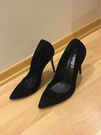 Kadife Siyah Stiletto Kadın topuklu ayakkabı