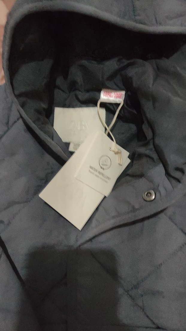 Zara Kapüşonlu Gri Düğmeli  Çocuk Mont - Görsel 3