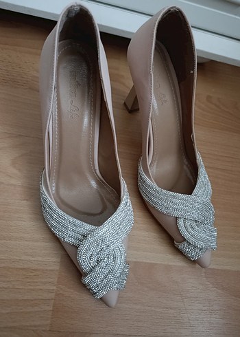 Bej Stiletto Topuklu Kadın Abiye Ayakkabı - Görsel 6