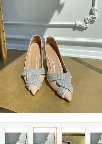 Bej Stiletto Topuklu Kadın Abiye Ayakkabı - Görsel 4