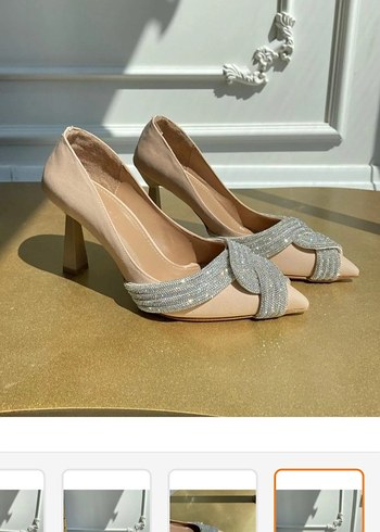 Bej Stiletto Topuklu Kadın Abiye Ayakkabı - Görsel 2
