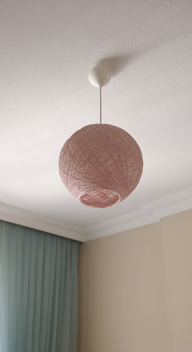Pembe İp Detaylı Yuvarlak Tavan Lambası - Görsel 4