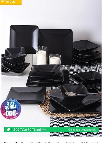 Keramika 24 Parça Siyah Kare Yemek Takımı 