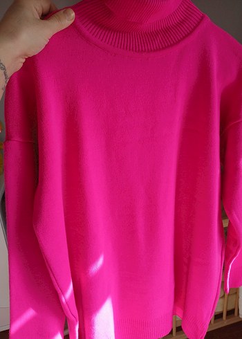 Pembe Boğazlı Örgü Kadın Kazak - Görsel 2