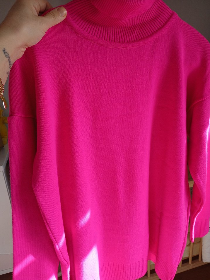 Pembe Boğazlı Örgü Kadın Kazak - Görsel 2