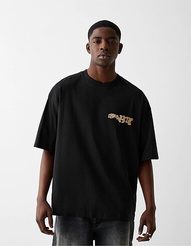 Off White bisiklet yaka over size tshirt