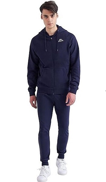 m Beden lacivert Renk Kappa kapüşonlu cepli düz sweatshirt