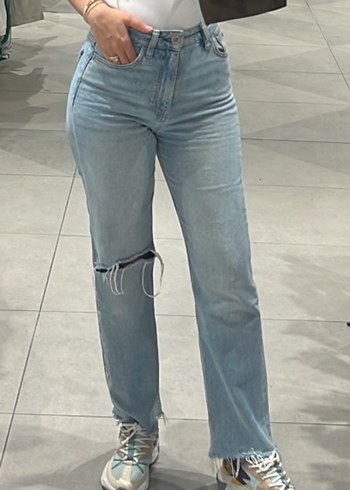 Wide leg mavi jean kot pantolon