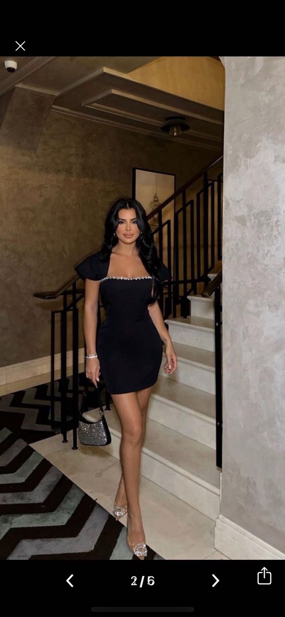 Siyah Mini Straplez İşlemeli Elbise - Görsel 2