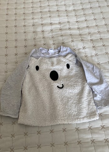 Gri Erkek Çocuk Peluş Detaylı Sweatshirt