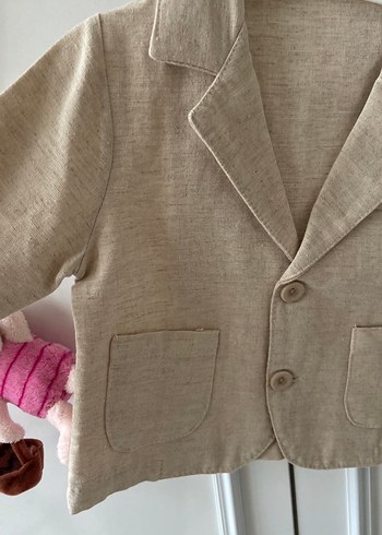 Kız Çocuk Keten Bej Düğmeli Ceket - Görsel 2