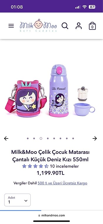 MİLK&Moo çelik çocuk matarası ( milk and moo)