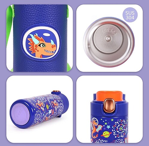 Beden çeşitli Renk Milk&Moo Çelik Çocuk Matarası Çantalı Ponix 420ml