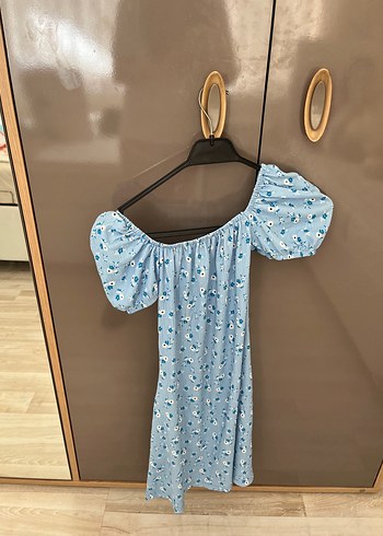 Diğer Mavi Mini Straplez Denim Elbise