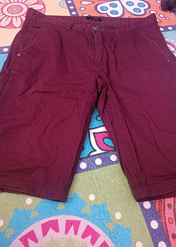 Bordo Düğmeli Rahat Kesim Erkek Bermuda - Görsel 2