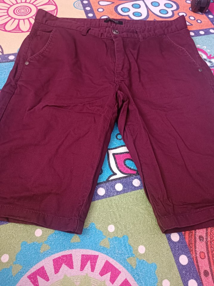 Bordo Düğmeli Rahat Kesim Erkek Bermuda - Görsel 2