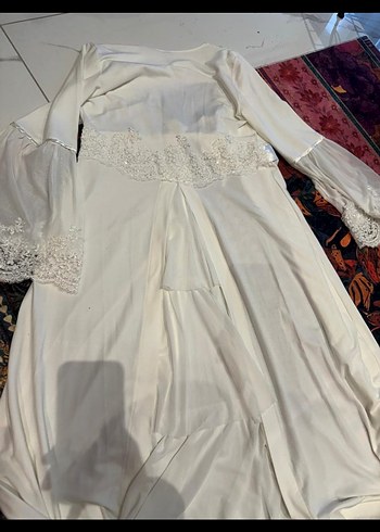 Nakışlı güpürlü Beyaz Uzun lohusa gecelik sabahlık takımı - Görsel 2