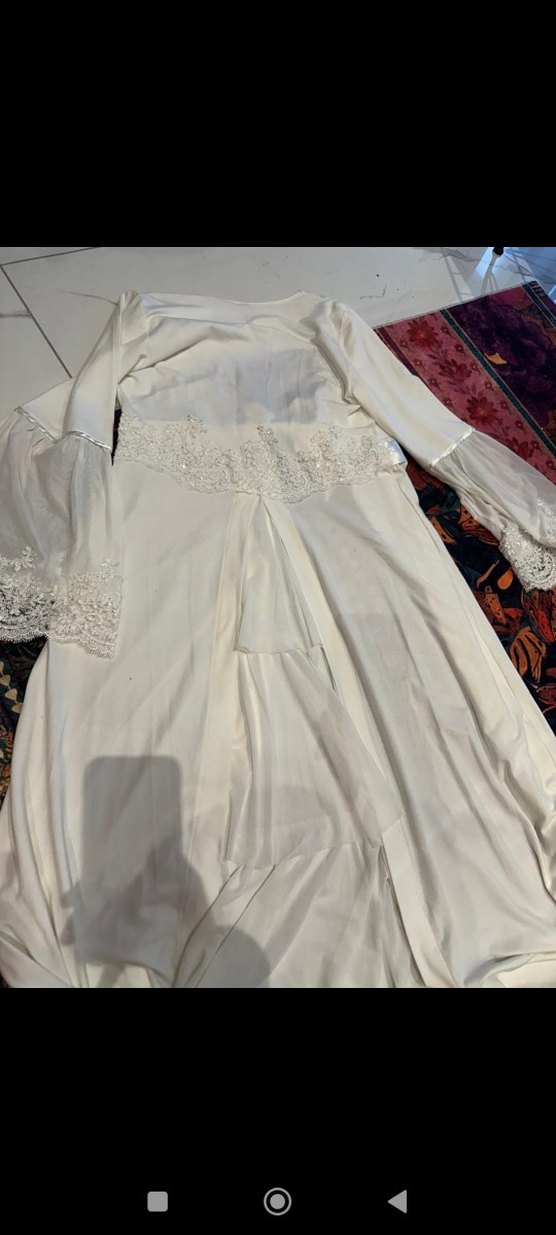 Nakışlı güpürlü Beyaz Uzun lohusa gecelik sabahlık takımı - Görsel 2