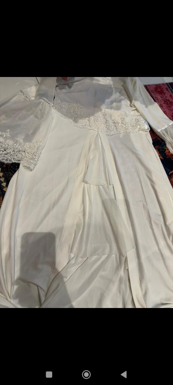 Nakışlı güpürlü Beyaz Uzun lohusa gecelik sabahlık takımı - Görsel 4