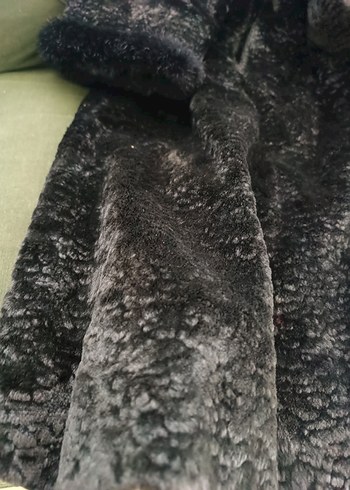 46 Beden siyah Renk Kadın Siyah Uzun Peluş Suni Kürk Kaban