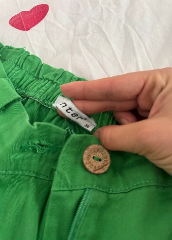 Yeşil Pamuklu Bol Kesim Midi Kadın Pantolon - Görsel 3