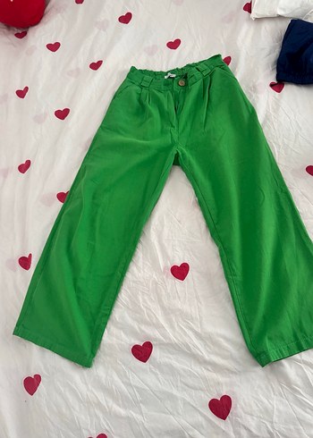 Yeşil Pamuklu Bol Kesim Midi Kadın Pantolon - Görsel 2