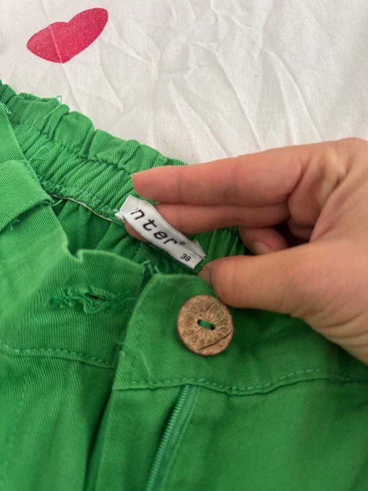 Yeşil Pamuklu Bol Kesim Midi Kadın Pantolon - Görsel 3