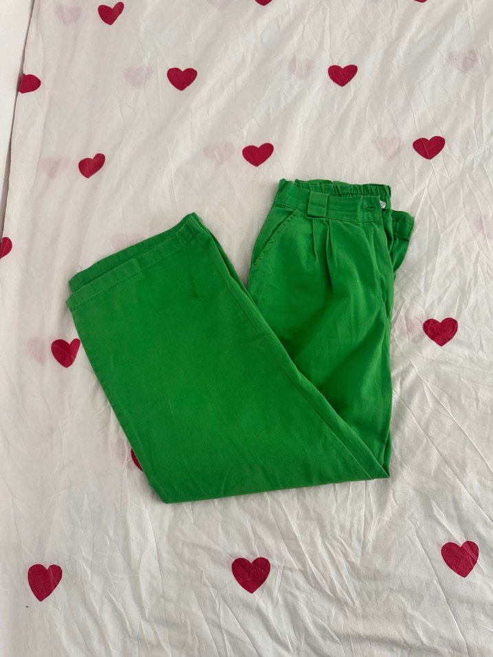 Yeşil Pamuklu Bol Kesim Midi Kadın Pantolon - Görsel 4